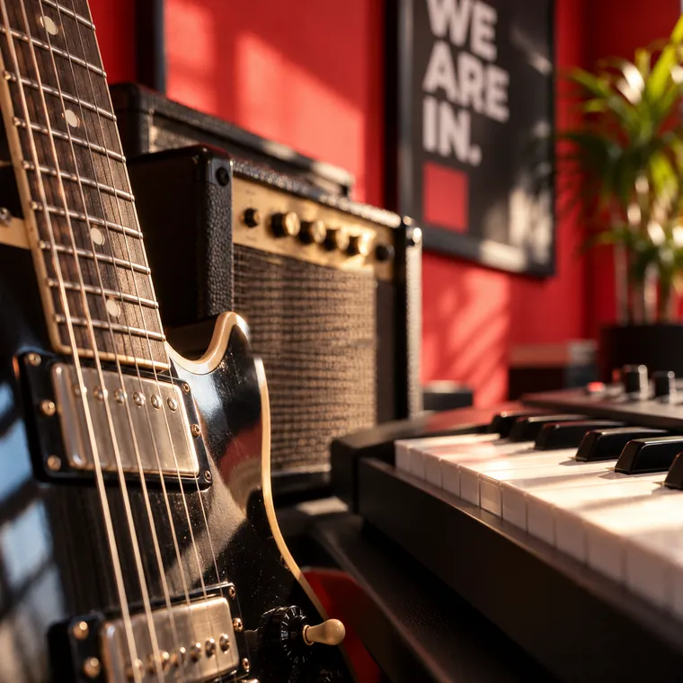 Electric guitar, amp and keyboard