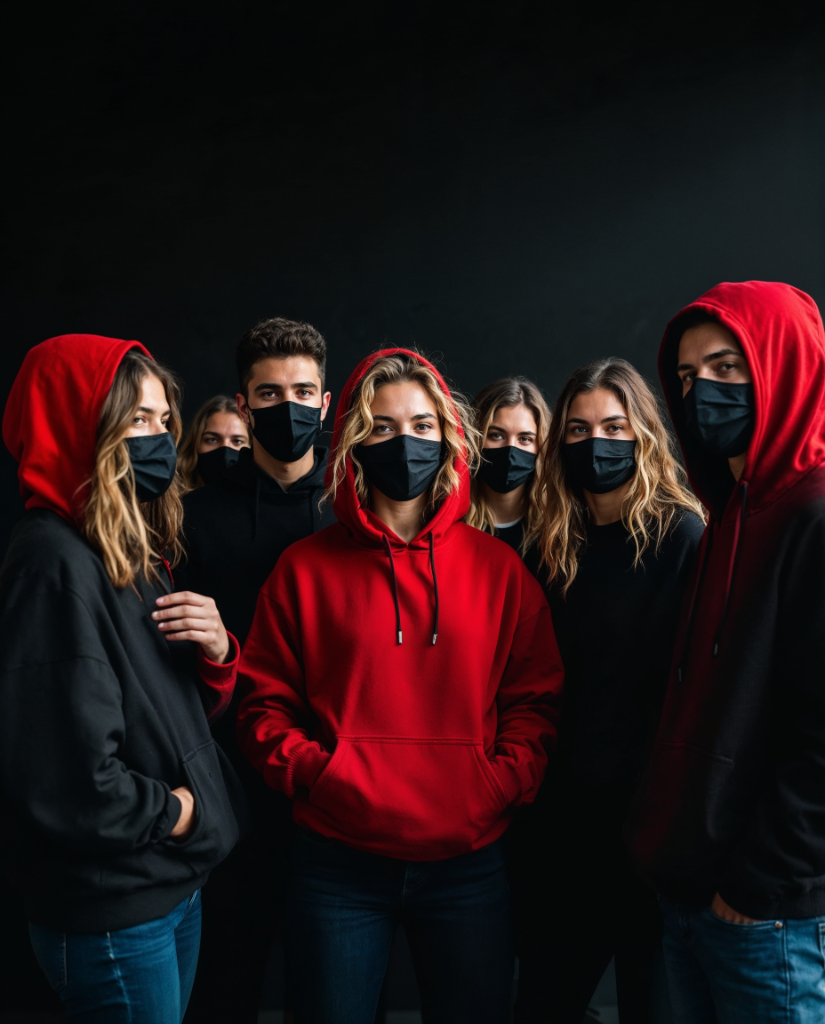 The Interdi crew in red and black IN hoodies
